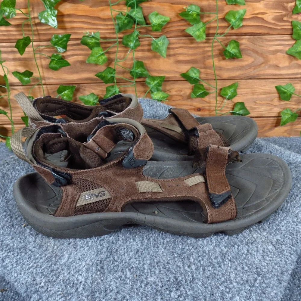 Teva Tanza Men Sandal Size 12 Outdoor Hiking Water Sport Brown Leather 6963